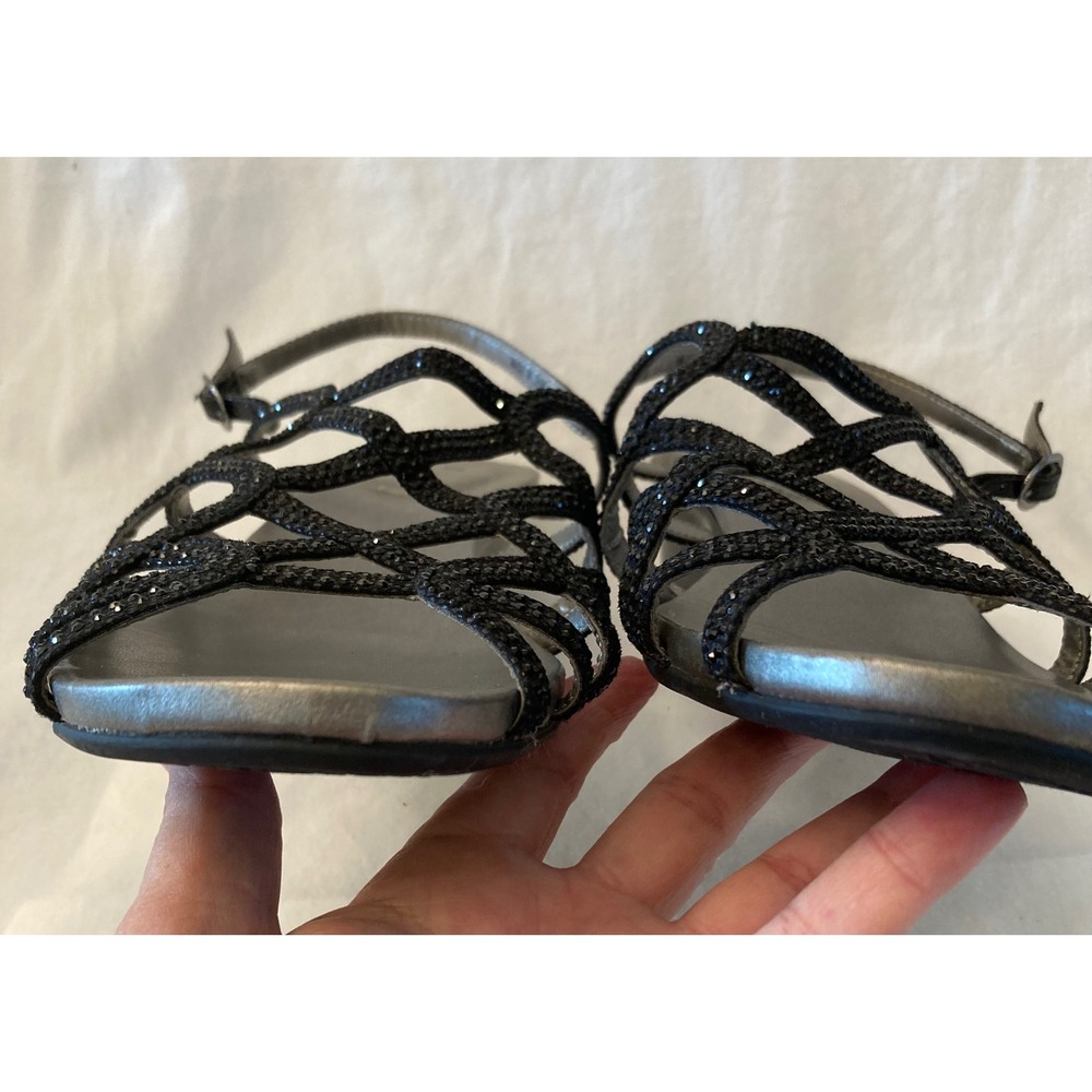 Bandalino Black Rhinestone Embellished Cage Strap Wedge Sandals Women's Size 10M - Picture 7 of 8